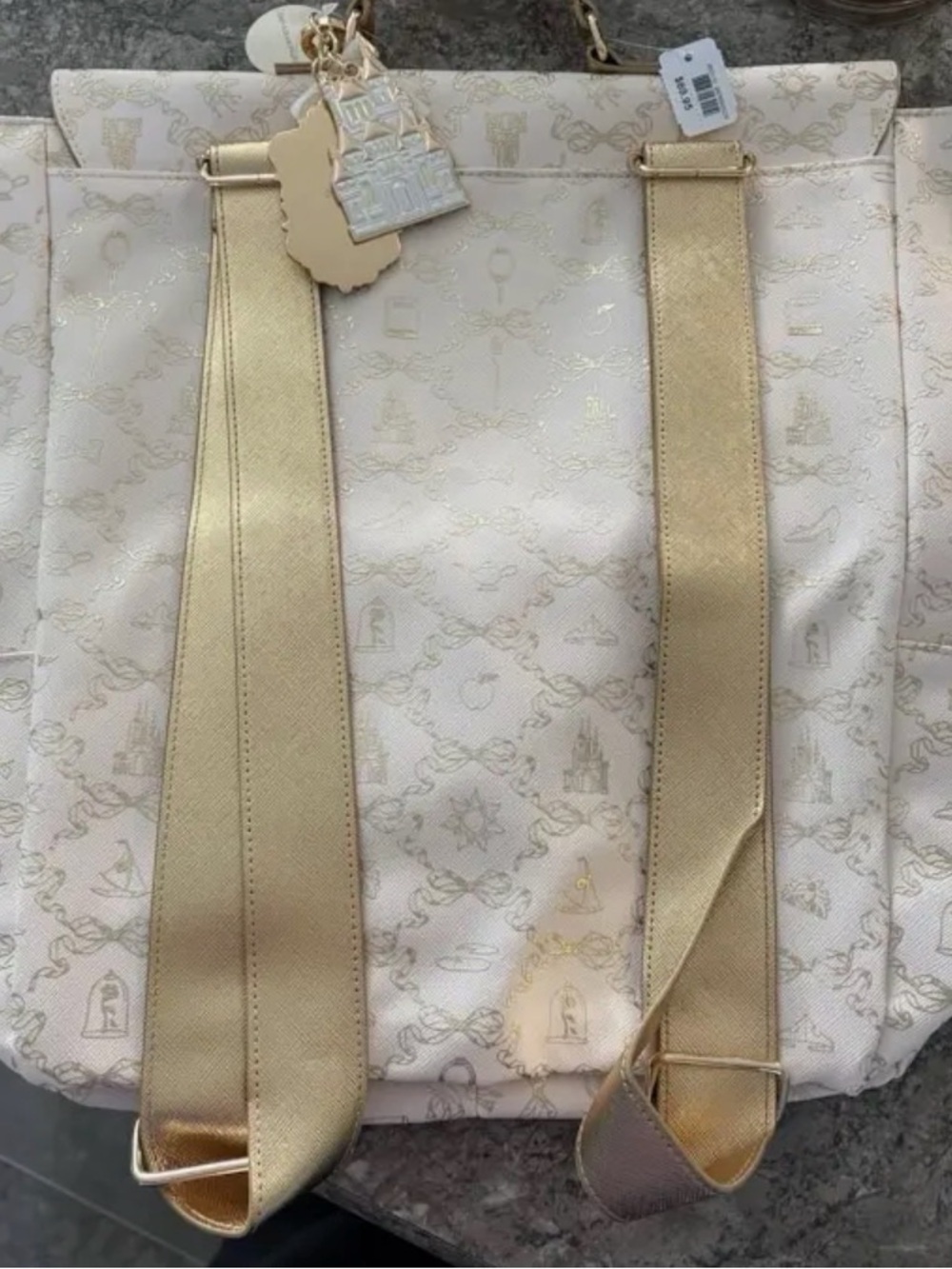 Gold-Accent Cream Women's Tote Backpack - Designer Inspired